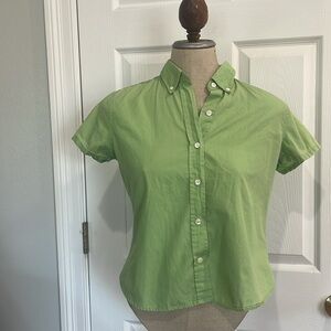 Y2K Gap short sleeve button-down blouse, 100% cotton shirt green women’s size XS
